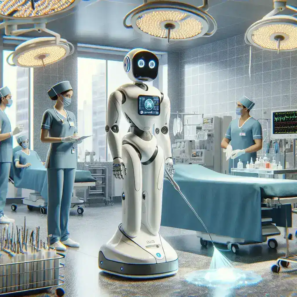 "Robots autónomos realizando desinfección de quirófanos en hospitales de Madrid, mejorando la seguridad y eficiencia en el control de infecciones."